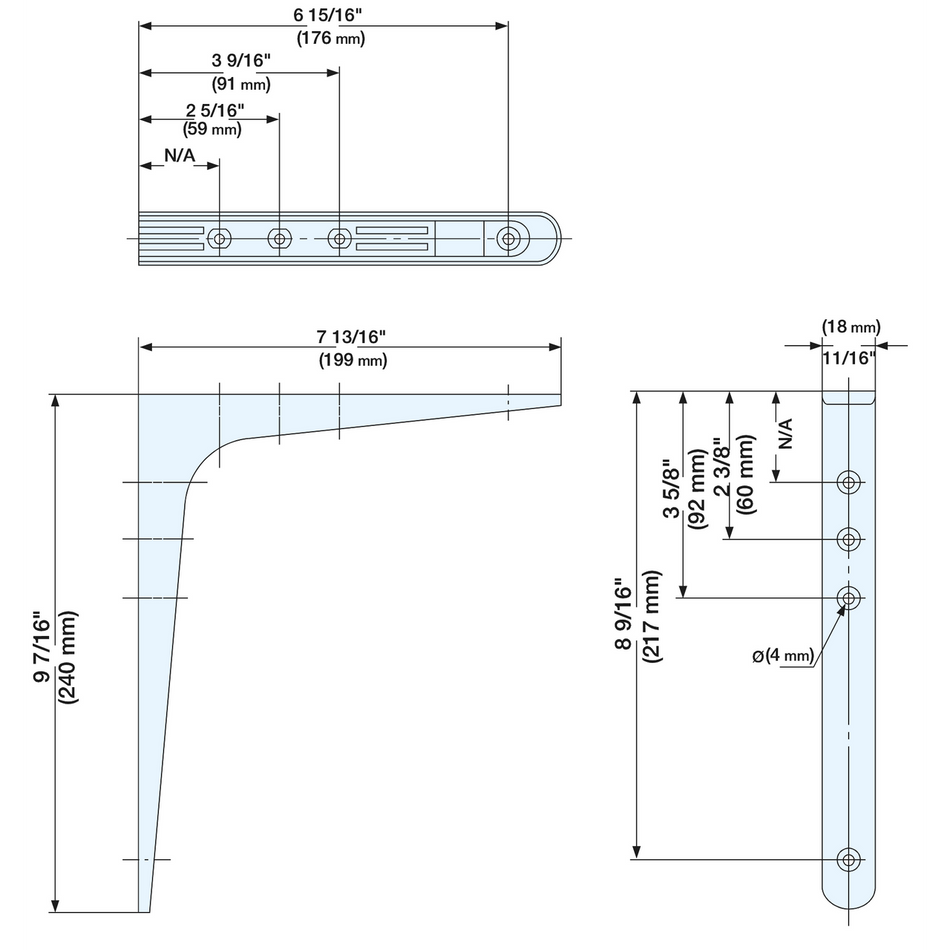 Sugatsune BTK-240: 240mm Shelf Bracket - Black