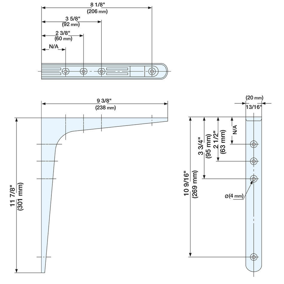 Sugatsune BTW-300: 300mm Shelf Bracket - White