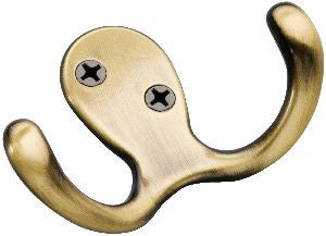 Hickory P27115-AB: 2" Utility Side-by-Side Double Coat Hook - Antique Brass
