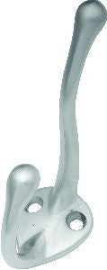 Hickory PB27120-SC: 3-1/2" Utility Double Coat Hook w/Knob Ends - Satin Chrome