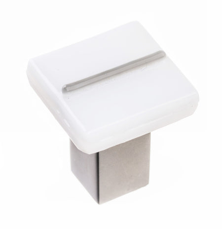 Sietto K-1400-SN: 1" Bandwidth Cabinet Knob - White w/Satin Nickel Base