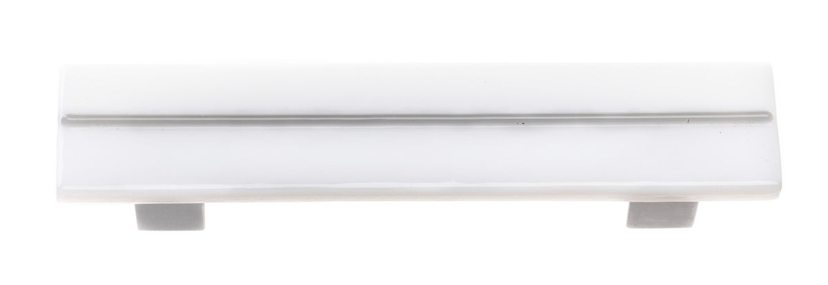 Sietto P-1400-SN: 3-1/2" cc Bandwidth Cabinet Pull - White w/Satin Nickel Base