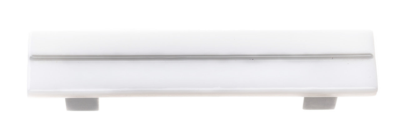 Sietto P-1400-SN: 3-1/2" cc Bandwidth Cabinet Pull - White w/Satin Nickel Base