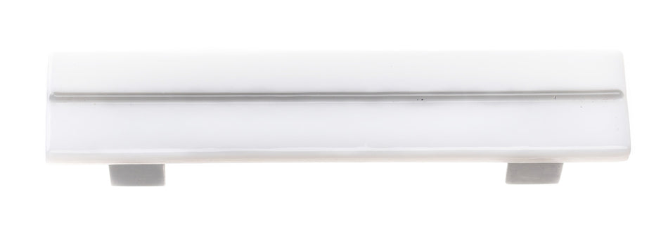 Sietto P-1400-SN: 3-1/2" cc Bandwidth Cabinet Pull - White w/Satin Nickel Base