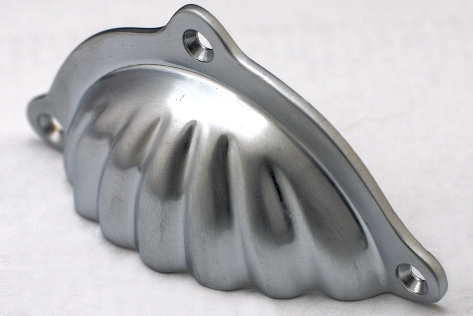 Cal Crystal C1830-US26D: 100mm Scalloped Bin Cabinet Pull - Satin Chrome