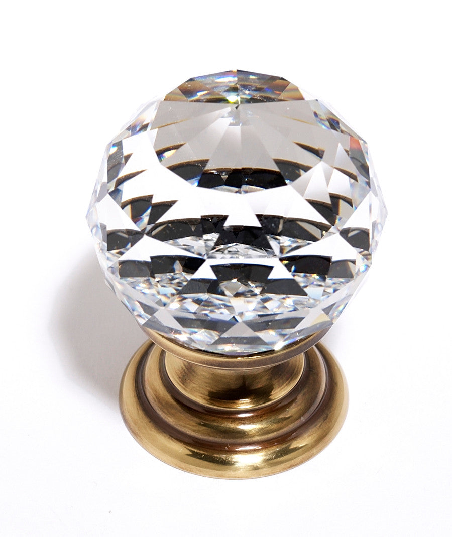 Alno C210-CLR/PA: 1-1/4" Swarovski Crystal Cabinet Knob - Polished Antique