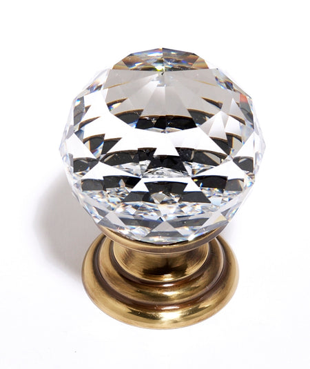 Alno C210-CLR/PA: 1-1/4" Swarovski Crystal Cabinet Knob - Polished Antique