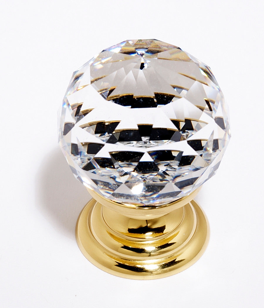 Alno C210-CLR/PB: 1-1/4" Swarovski Crystal Cabinet Knob - Polished Brass