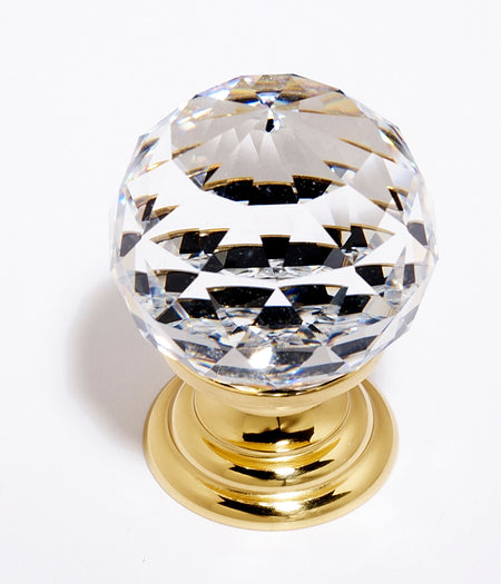 Alno C210-CLR/PB: 1-1/4" Swarovski Crystal Cabinet Knob - Polished Brass