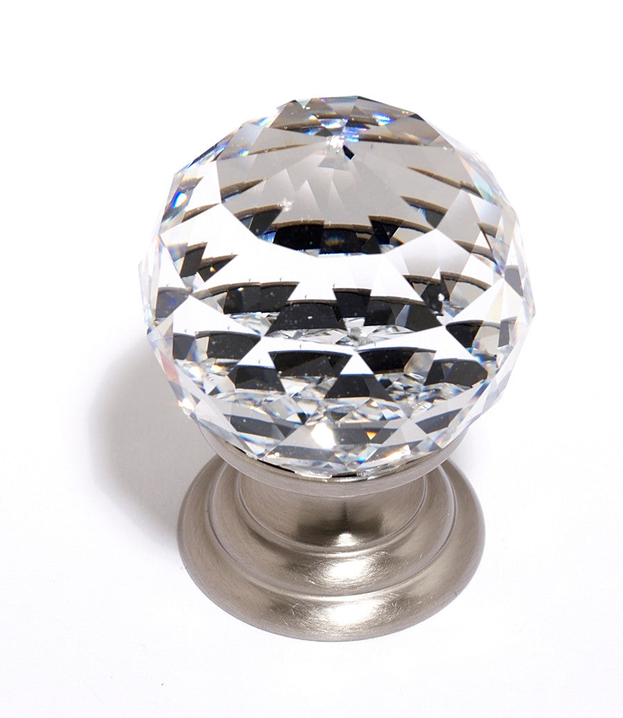 Alno C210-CLR/SN: 1-1/4" Swarovski Crystal Cabinet Knob - Satin Nickel