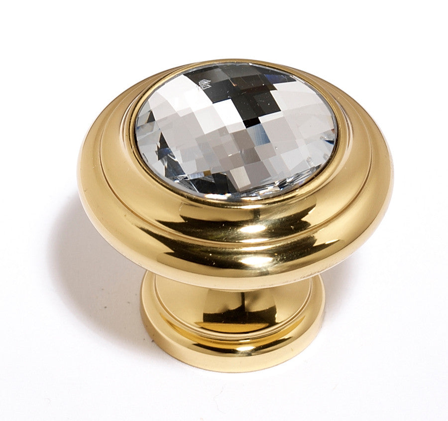 Alno C211-CLR/PB: 1-1/4" Swarovski Crystal Round Cabinet Knob - Polished Brass