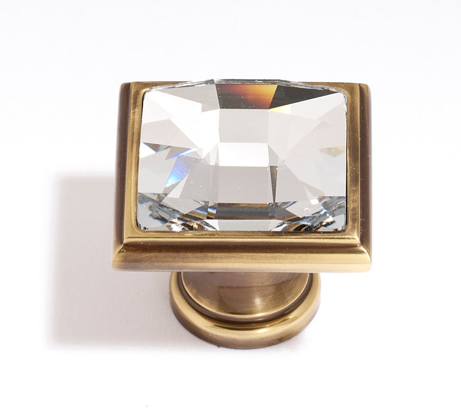 Alno C212-CLR/PA: 1-1/4" Swarovski Crystal Square Cabinet Knob - Polished Antique