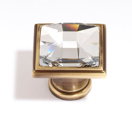 Alno C212-CLR/PA: 1-1/4" Swarovski Crystal Square Cabinet Knob - Polished Antique