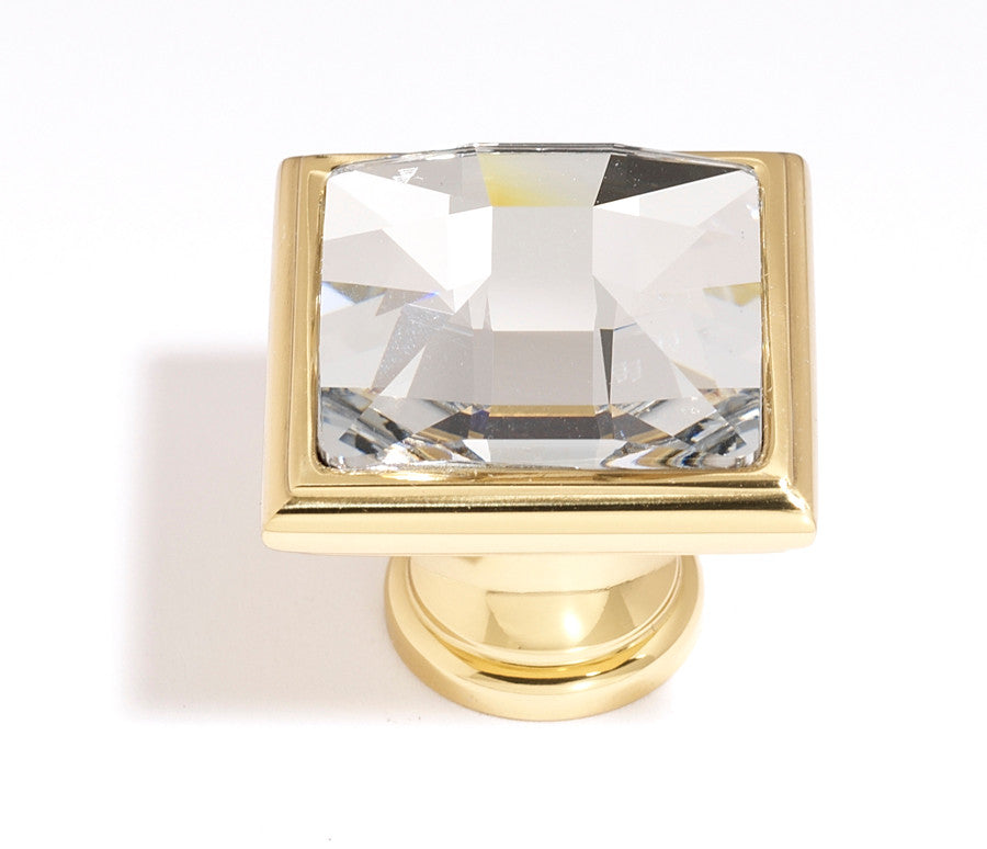 Alno C212-CLR/PB: 1-1/4" Swarovski Crystal Square Cabinet Knob - Polished Brass