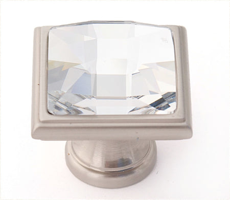Alno C212-CLR/SN: 1-1/4" Swarovski Crystal Square Cabinet Knob - Satin Nickel
