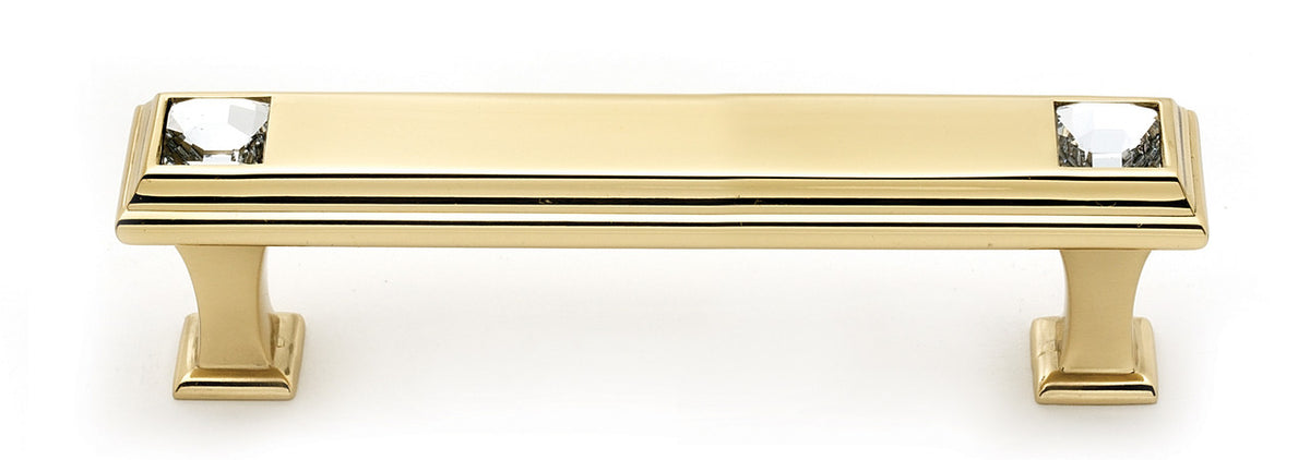 Alno C213-35-PB: 3-1/2" cc Swarovski Crystal Cabinet Pull - Polished Brass