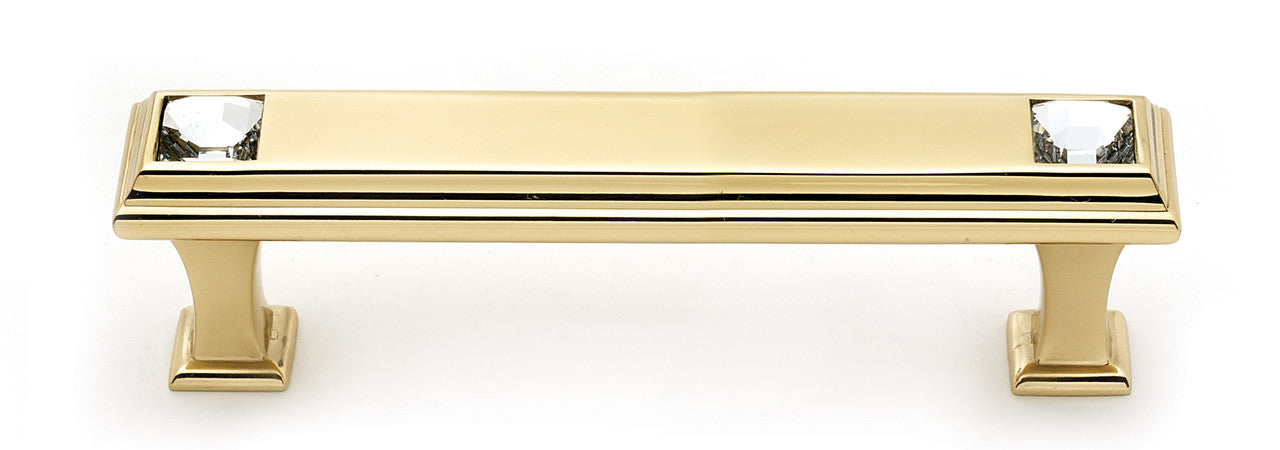 Alno C213-35-PB: 3-1/2" cc Swarovski Crystal Cabinet Pull - Polished Brass
