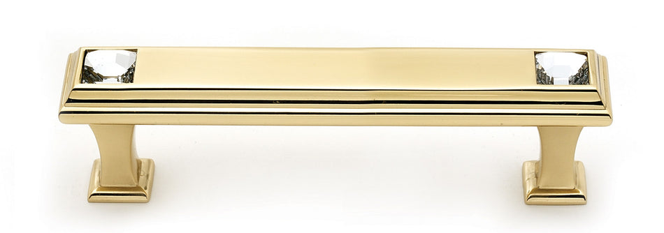 Alno C213-35-PB: 3-1/2" cc Swarovski Crystal Cabinet Pull - Polished Brass