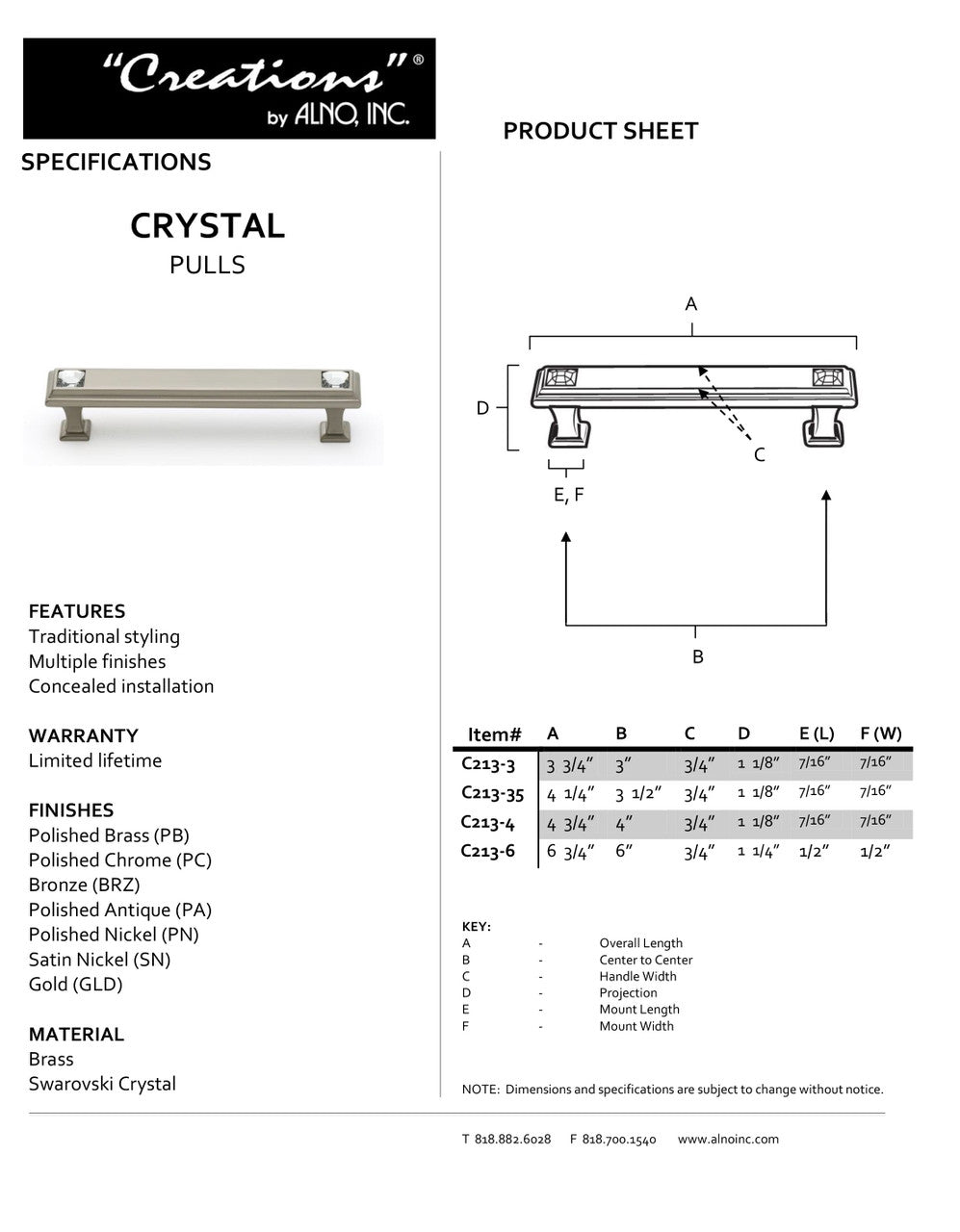 Specificaton Sheet