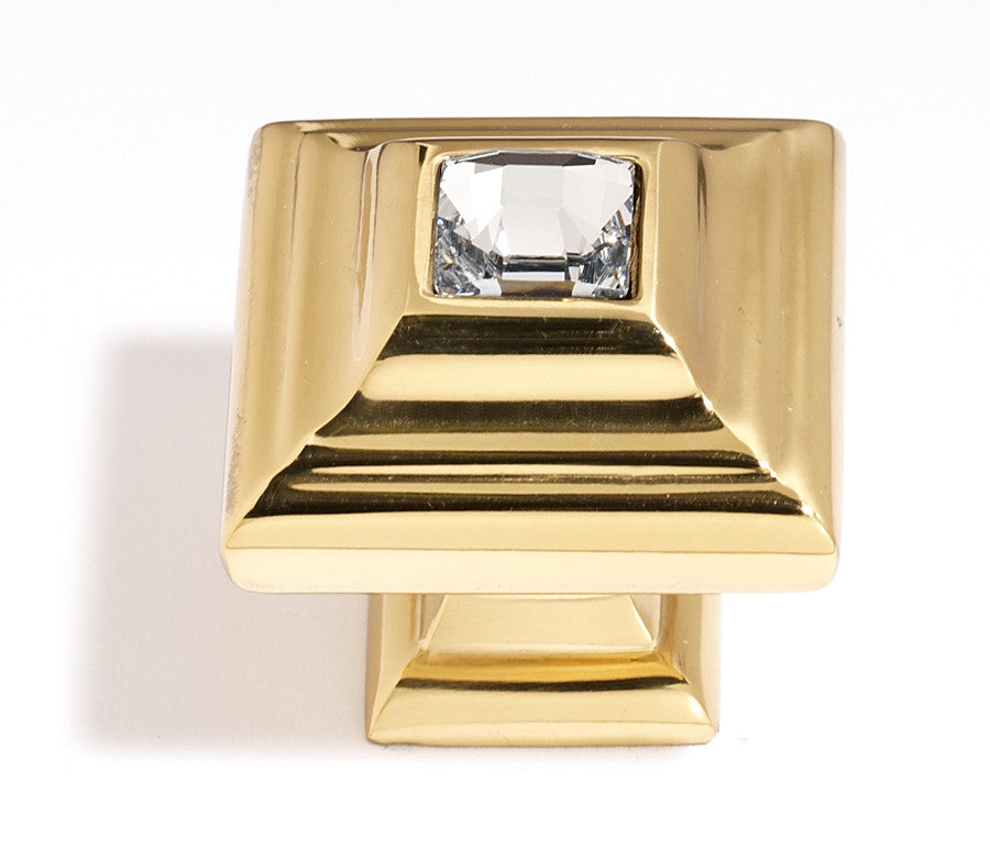 Alno C213-CLR/PB: 1-1/4" Swarovski Crystal Cabinet Knob - Polished Brass