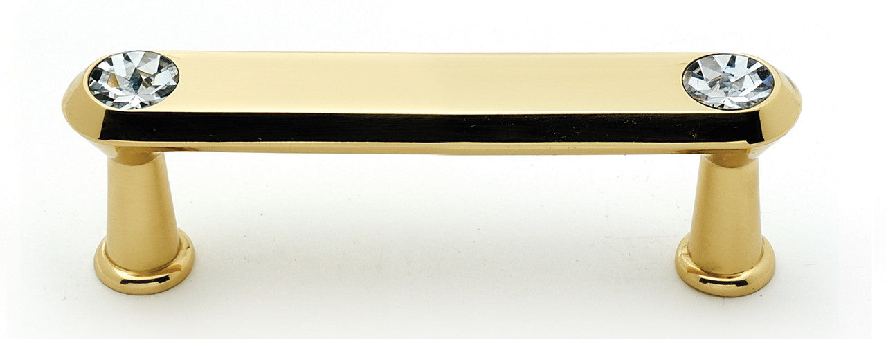 Alno C214-3-PB: 3" cc Swarovski Crystal Flat Bar Cabinet Pull - Polished Brass