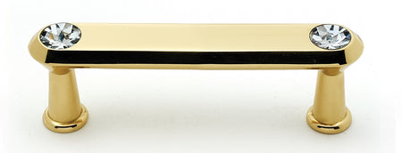 Alno C214-3-PB: 3" cc Swarovski Crystal Flat Bar Cabinet Pull - Polished Brass