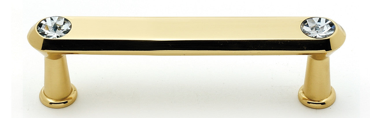 Alno C214-35-PB: 3-1/2" cc Swarovski Crystal Flat Bar Cabinet Pull - Polished Brass