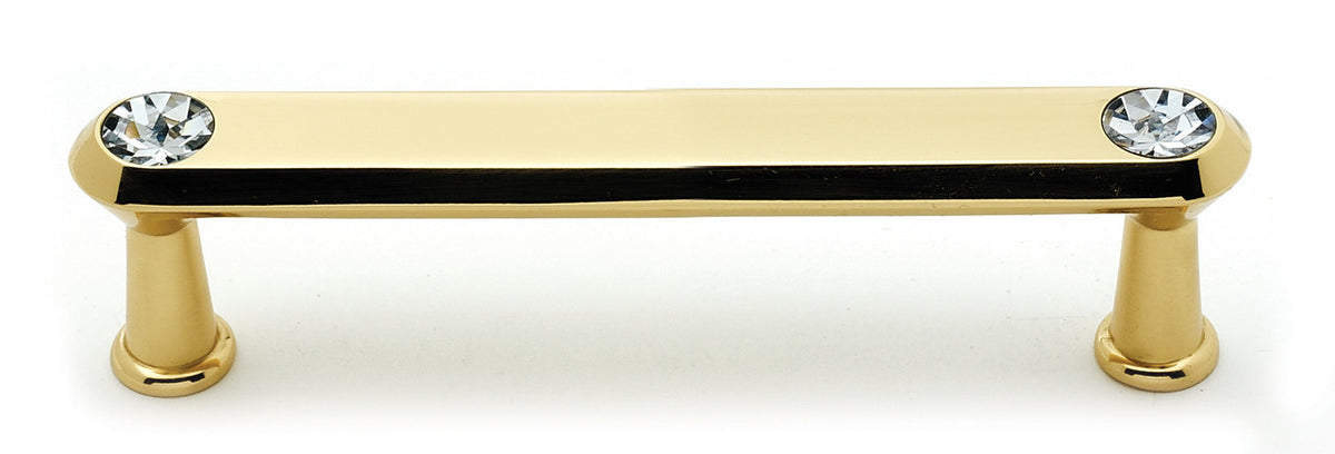 Alno C214-4-PB: 4" cc Swarovski Crystal Flat Bar Cabinet Pull - Polished Brass