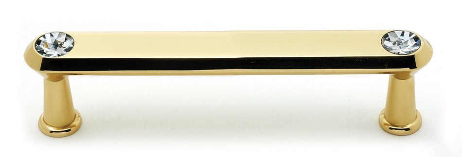 Alno C214-4-PB: 4" cc Swarovski Crystal Flat Bar Cabinet Pull - Polished Brass