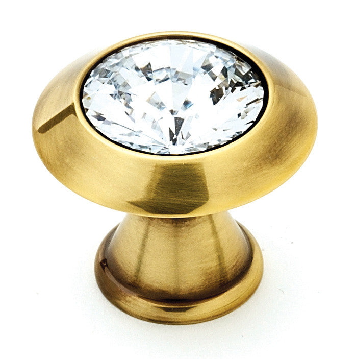 Alno C214-CLR/PA: 1" Swarovski Crystal Cabinet Knob - Polished Antique