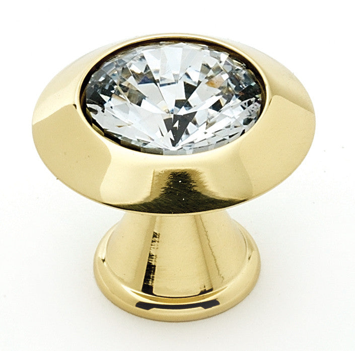 Alno C214-CLR/PB: 1" Swarovski Crystal Cabinet Knob - Polished Brass