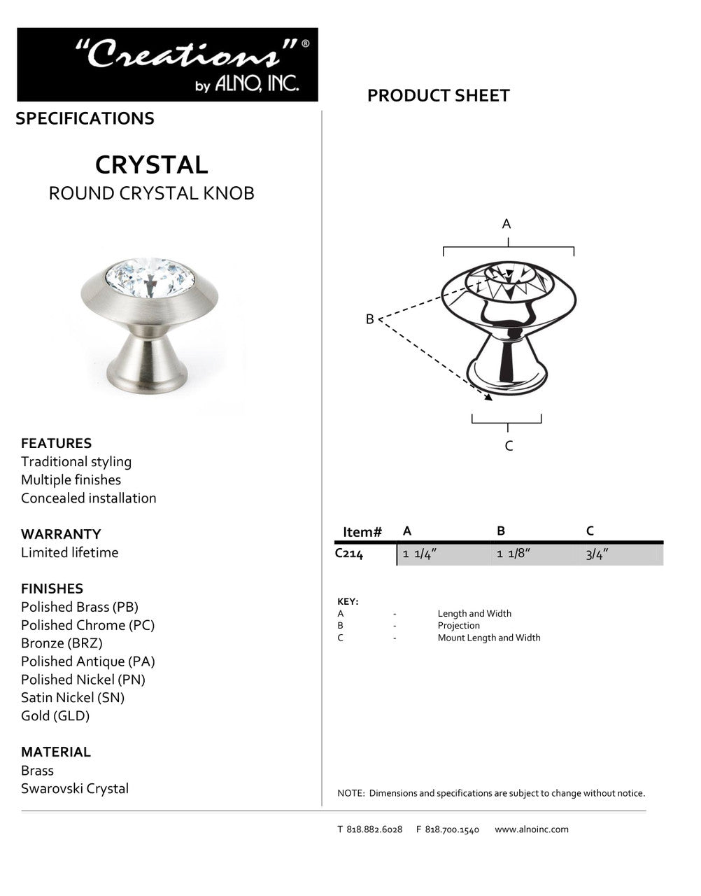 Specificaton Sheet