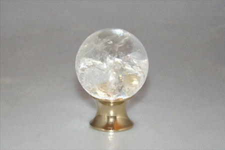 Myterra C35.CRQZ.03: 35mm Crystal Quartz Sphere Cabinet Knob - Polished Brass