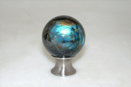 Myterra C35.LABR,15: 35mm Labradorite Sphere Cabinet Knob - Satin Nickel