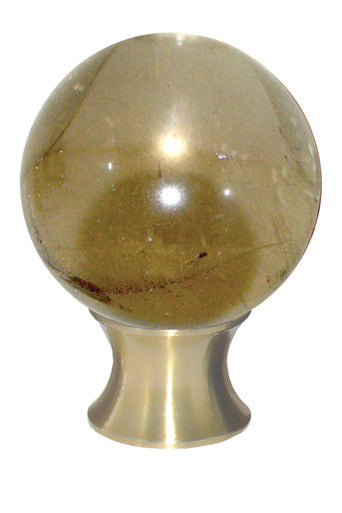 Myterra C35.SMQZ.04: 35mm Smokey Quartz Sphere Cabinet Knob - Satin Brass