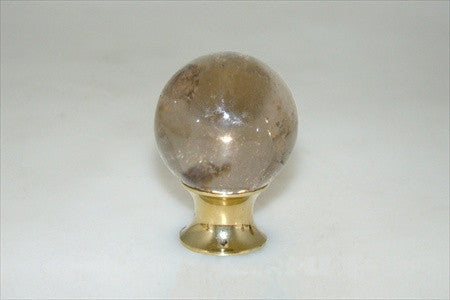 Myterra C35.SMQZ.03: 35mm Smokey Quartz Sphere Cabinet Knob - Polished Brass