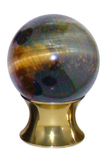 Myterra C35.TEYB.03: 35mm Blue Tiger Eye Sphere Cabinet Knob - Polished Brass