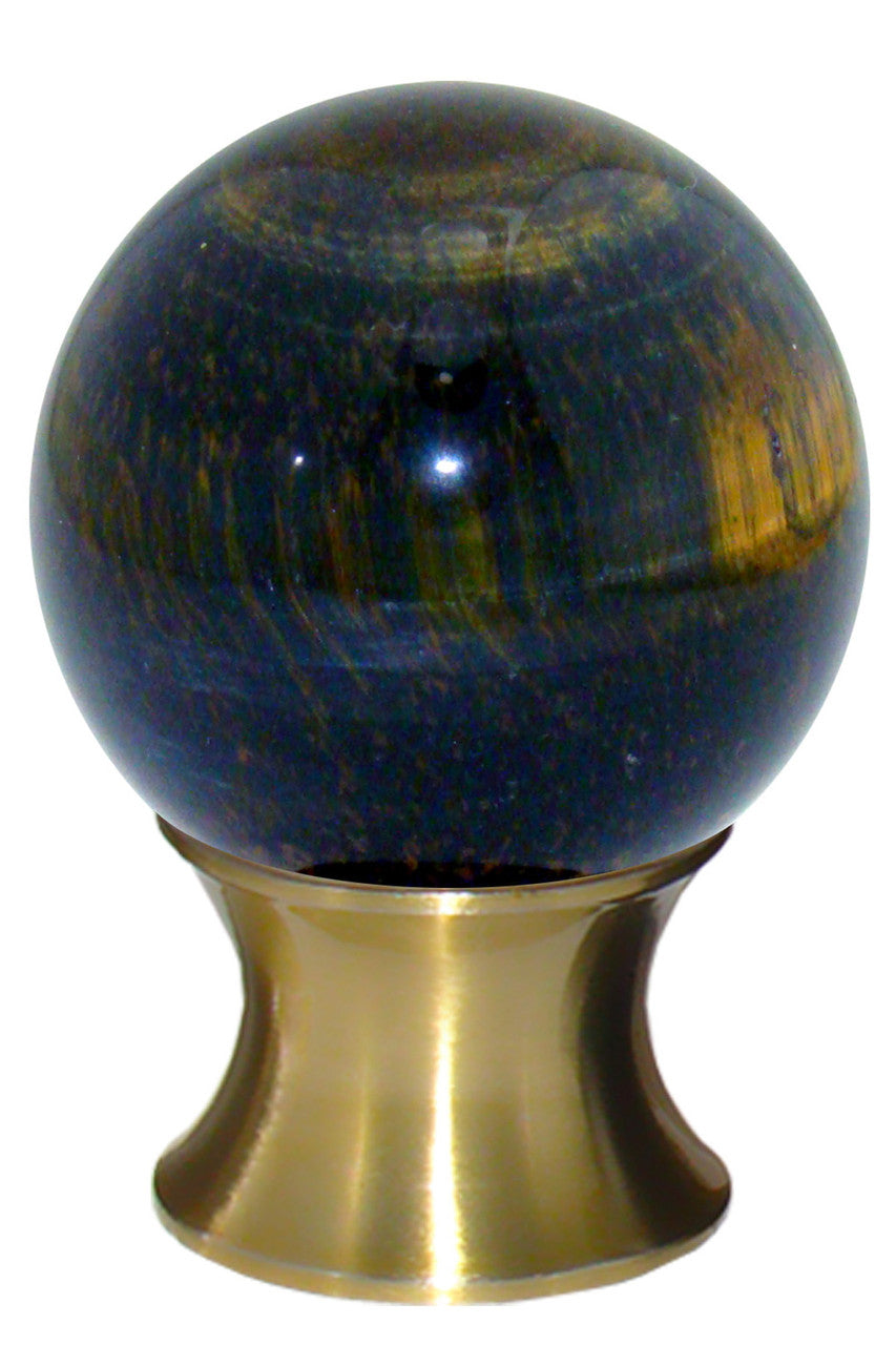 Myterra C35.TEYB.04: 35mm Blue Tiger Eye Sphere Cabinet Knob - Satin Brass
