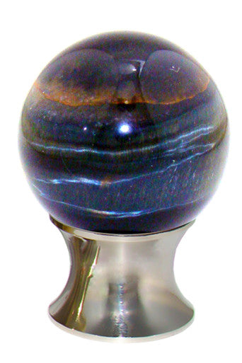 Myterra C35.TEYB.14: 35mm Blue Tiger Eye Sphere Cabinet Knob - Polished Nickel