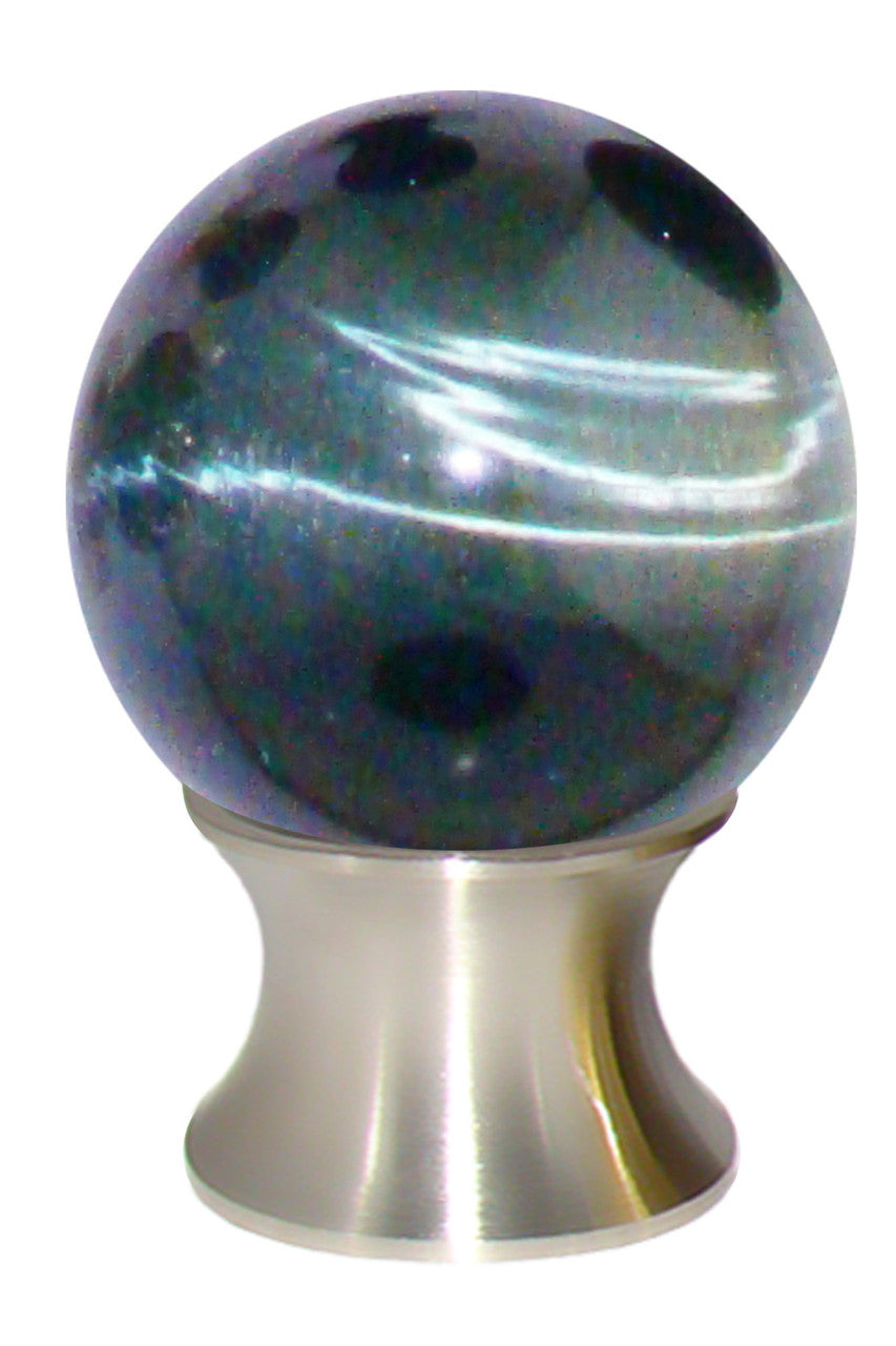Myterra C35.TEYB.15: 35mm Blue Tiger Eye Sphere Cabinet Knob - Satin Nickel