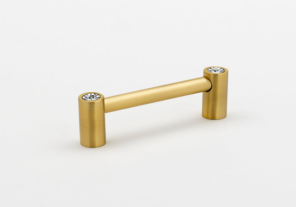 Alno C715-3-SB: 3" cc Swarovski Crystal Round Bar Cabinet Pull - Satin Brass