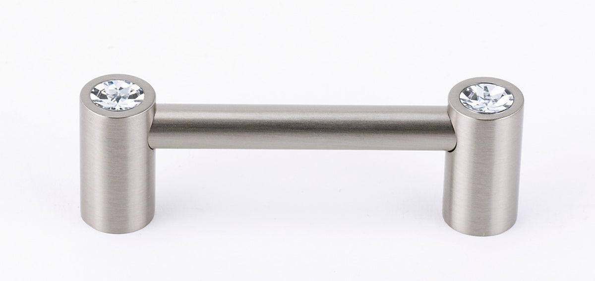 Alno C715-3-SN: 3" cc Swarovski Crystal Round Bar Cabinet Pull - Satin Nickel