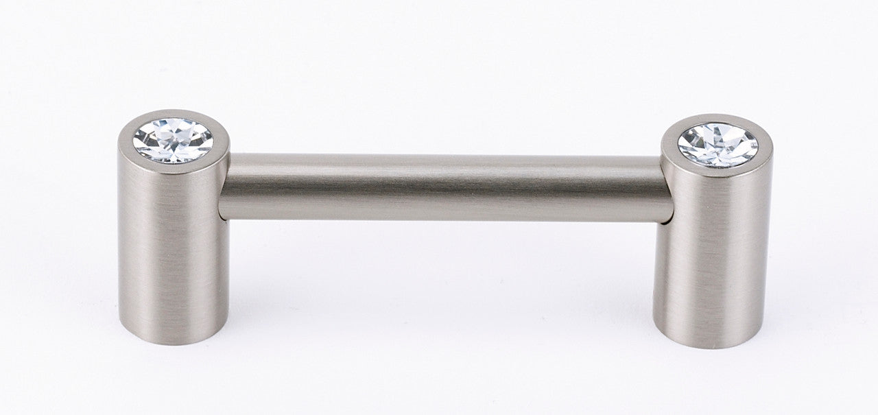 Alno C715-3-SN: 3" cc Swarovski Crystal Round Bar Cabinet Pull - Satin Nickel