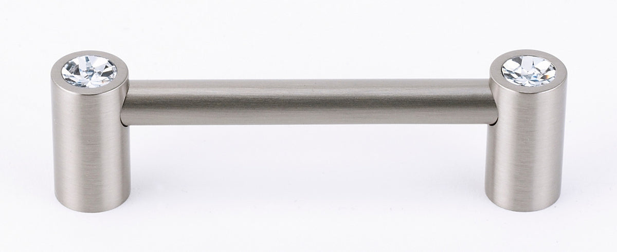 Alno C715-35-SN: 3-1/2" cc Swarovski Crystal Round Bar Cabinet Pull - Satin Nickel