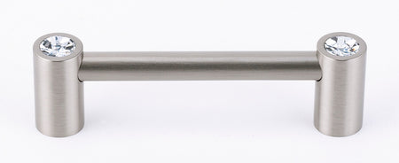 Alno C715-35-SN: 3-1/2" cc Swarovski Crystal Round Bar Cabinet Pull - Satin Nickel