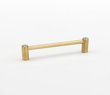 Alno C718-35-SB: 3-1/2" cc Swarovski Crystal Square Bar Cabinet Pull - Satin Brass