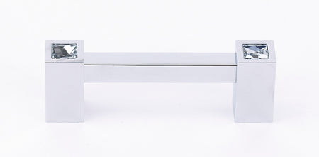 Alno C718-3-PC: 3" cc Swarovski Crystal Square Bar Cabinet Pull - Polished Chrome