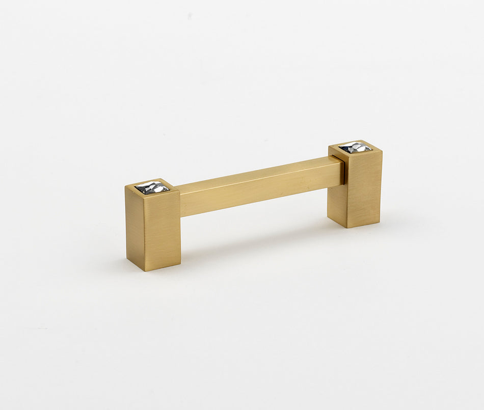 Alno C718-4-SB: 4" cc Swarovski Crystal Square Bar Cabinet Pull - Satin Brass