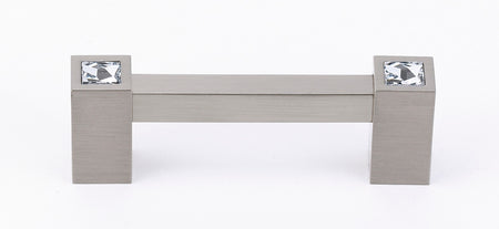 Alno C718-3-SN: 3" cc Swarovski Crystal Square Bar Cabinet Pull - Satin Nickel