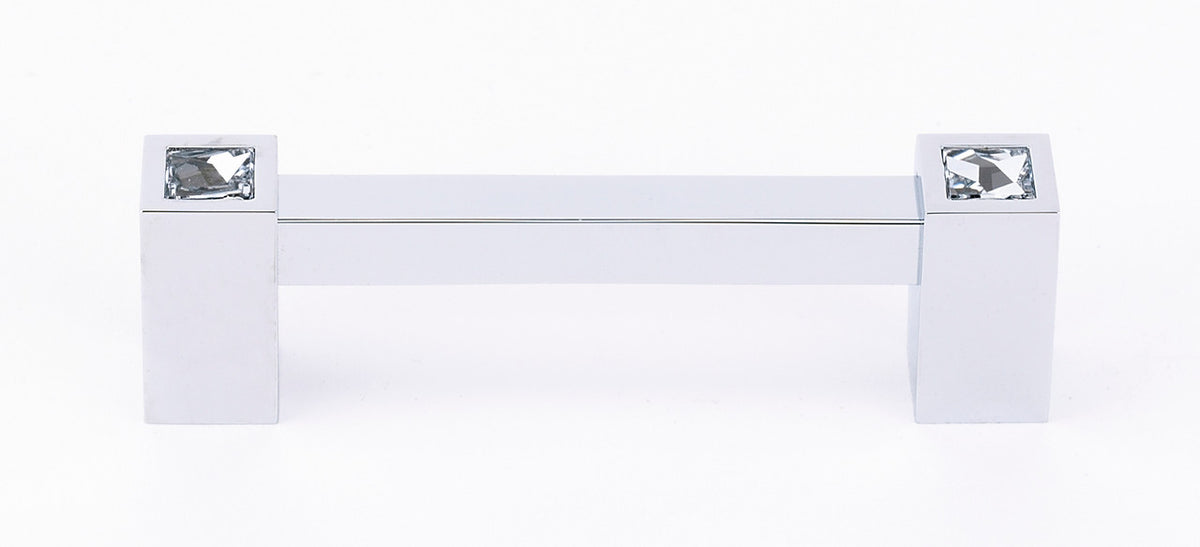 Alno C718-35-PC: 3-1/2" cc Swarovski Crystal Square Bar Cabinet Pull - Polished Chrome